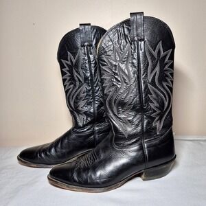 Vintage 1980s Nocona black leather cowboy boots men's 10 wide